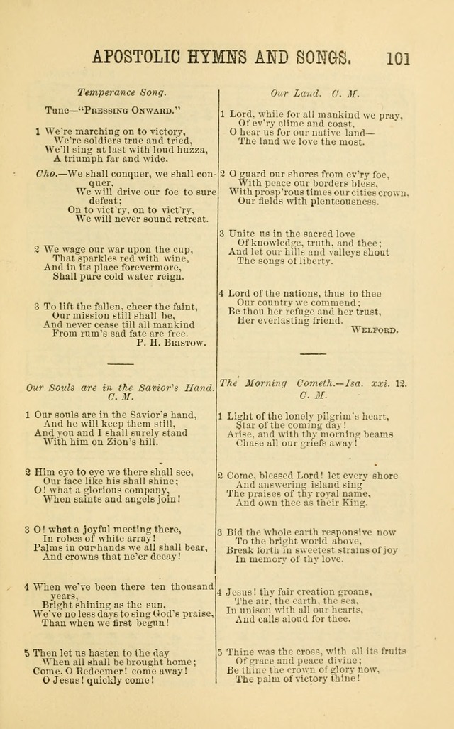 Apostolic Hymns and Songs: a collection of hymns and songs, both new and old, for the church, protracted meetings, and the Sunday school page 101