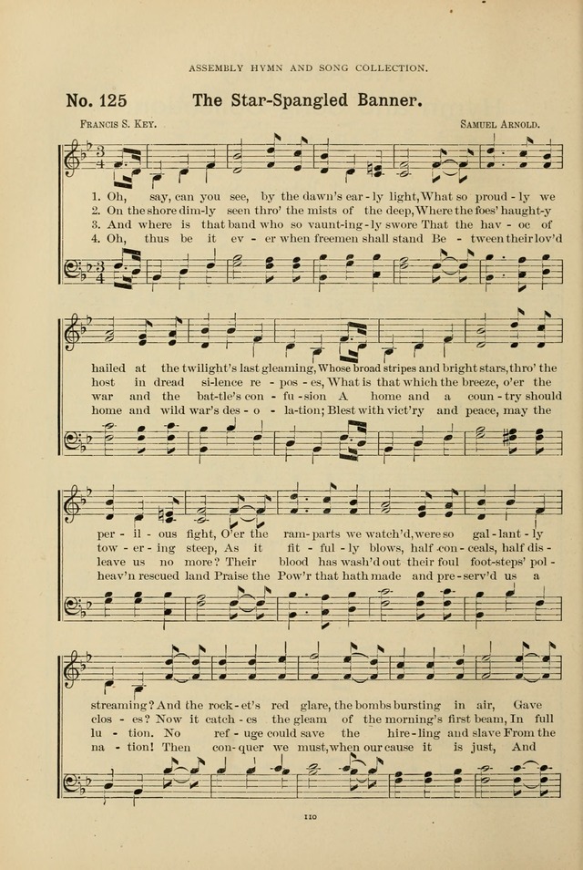 The Assembly Hymn and Song Collection: designed for use in chapel, assembly, convocation, or general exercises of schools, normals, colleges and universities. (3rd ed.) page 110