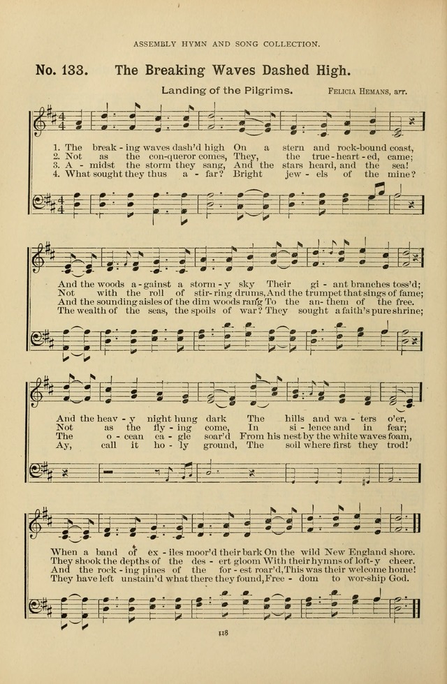The Assembly Hymn and Song Collection: designed for use in chapel, assembly, convocation, or general exercises of schools, normals, colleges and universities. (3rd ed.) page 118