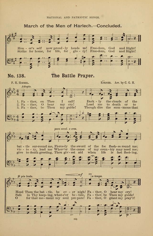 The Assembly Hymn and Song Collection: designed for use in chapel, assembly, convocation, or general exercises of schools, normals, colleges and universities. (3rd ed.) page 123