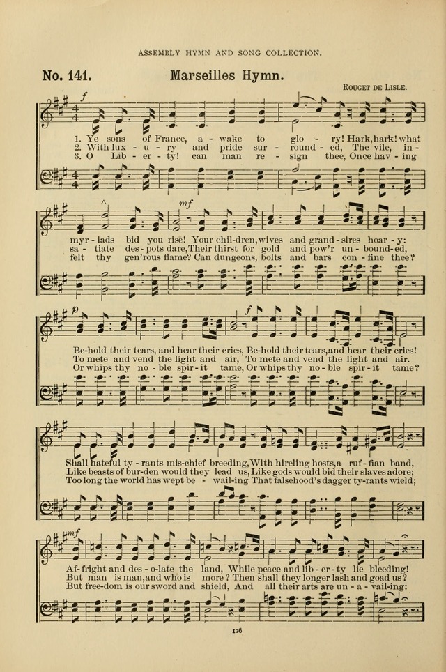 The Assembly Hymn and Song Collection: designed for use in chapel, assembly, convocation, or general exercises of schools, normals, colleges and universities. (3rd ed.) page 126