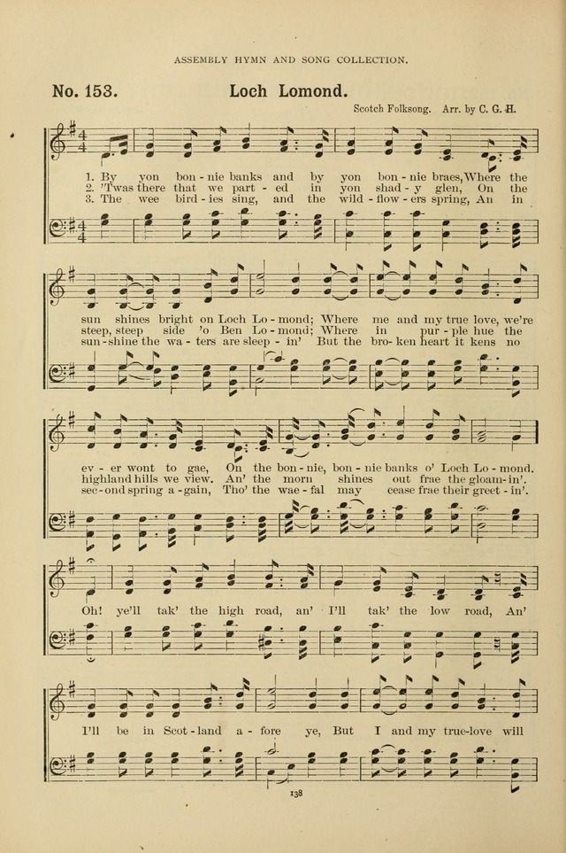 The Assembly Hymn and Song Collection: designed for use in chapel, assembly, convocation, or general exercises of schools, normals, colleges and universities. (3rd ed.) page 138