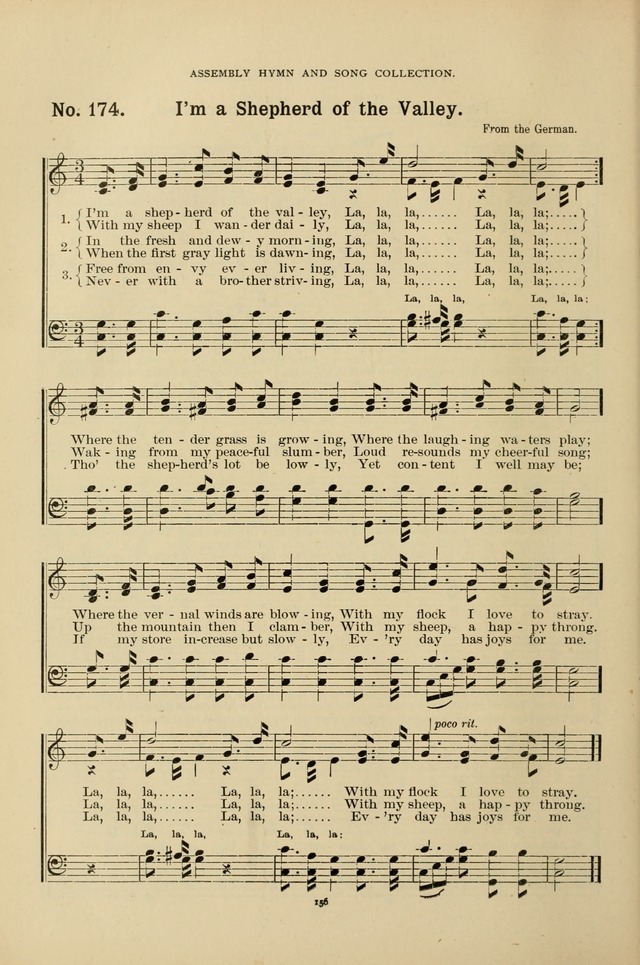 The Assembly Hymn and Song Collection: designed for use in chapel, assembly, convocation, or general exercises of schools, normals, colleges and universities. (3rd ed.) page 156