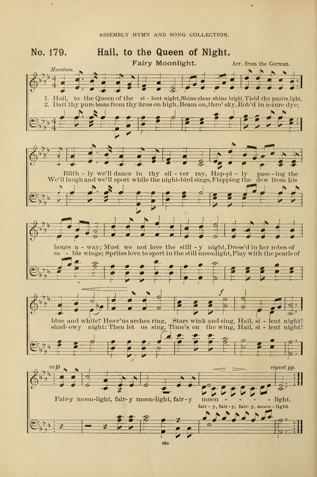 The Assembly Hymn and Song Collection: designed for use in chapel, assembly, convocation, or general exercises of schools, normals, colleges and universities. (3rd ed.) page 160