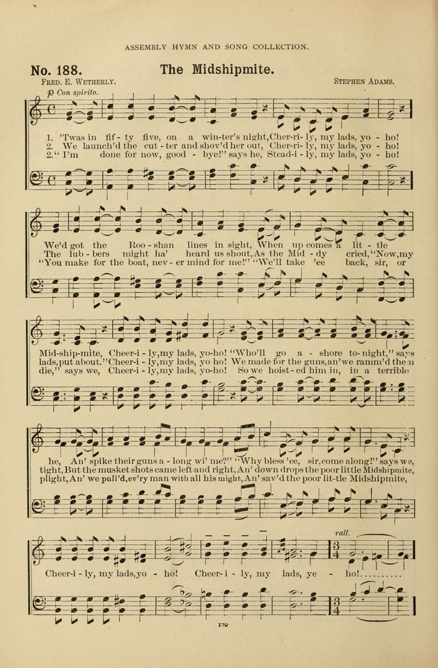 The Assembly Hymn and Song Collection: designed for use in chapel, assembly, convocation, or general exercises of schools, normals, colleges and universities. (3rd ed.) page 170