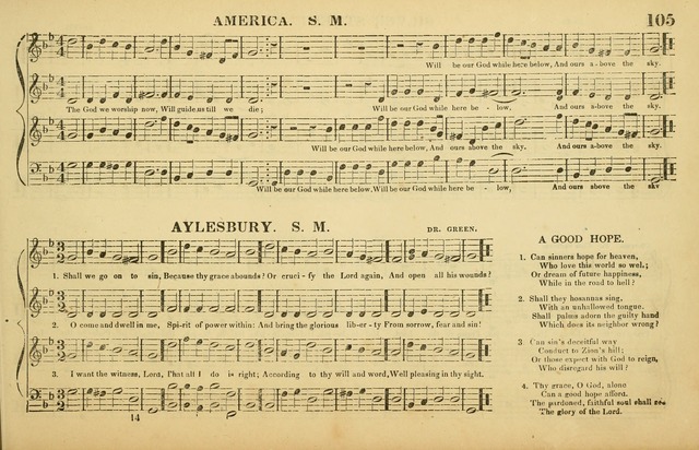 The American Vocalist: a selection of tunes, anthems, sentences, and hymns, old and new: designed for the church, the vestry, or the parlor; adapted to every variety of metre in common use. (Rev. ed.) page 105