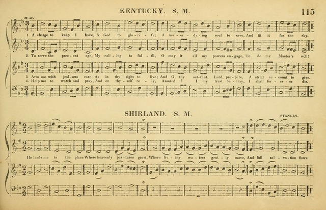 The American Vocalist: a selection of tunes, anthems, sentences, and hymns, old and new: designed for the church, the vestry, or the parlor; adapted to every variety of metre in common use. (Rev. ed.) page 115