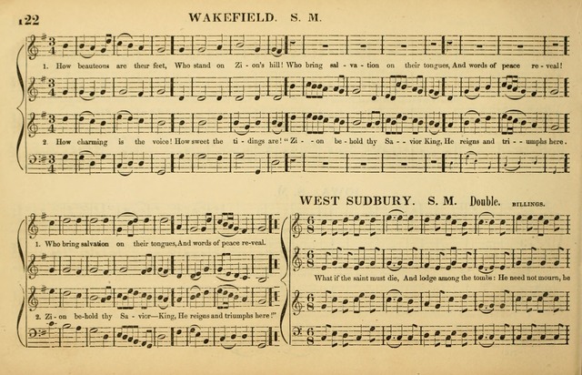 The American Vocalist: a selection of tunes, anthems, sentences, and hymns, old and new: designed for the church, the vestry, or the parlor; adapted to every variety of metre in common use. (Rev. ed.) page 122