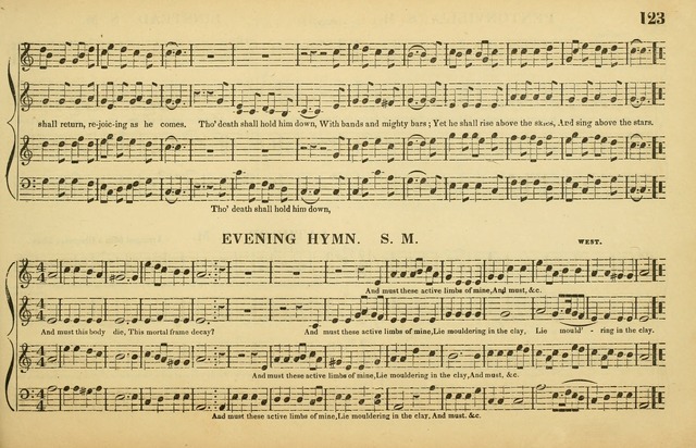 The American Vocalist: a selection of tunes, anthems, sentences, and hymns, old and new: designed for the church, the vestry, or the parlor; adapted to every variety of metre in common use. (Rev. ed.) page 123