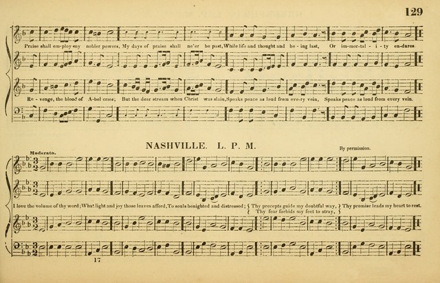 The American Vocalist: a selection of tunes, anthems, sentences, and hymns, old and new: designed for the church, the vestry, or the parlor; adapted to every variety of metre in common use. (Rev. ed.) page 129