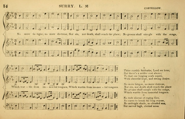 The American Vocalist: a selection of tunes, anthems, sentences, and hymns, old and new: designed for the church, the vestry, or the parlor; adapted to every variety of metre in common use. (Rev. ed.) page 14