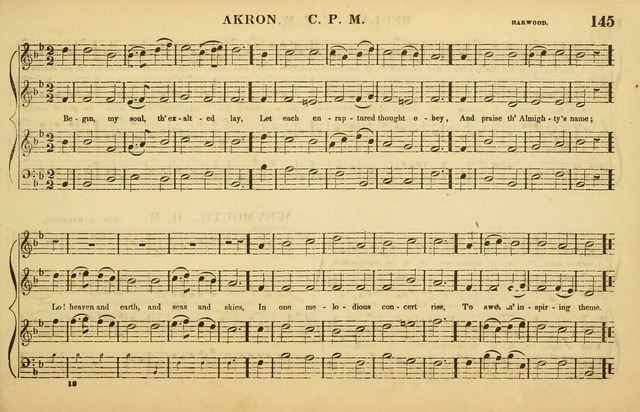 The American Vocalist: a selection of tunes, anthems, sentences, and hymns, old and new: designed for the church, the vestry, or the parlor; adapted to every variety of metre in common use. (Rev. ed.) page 145