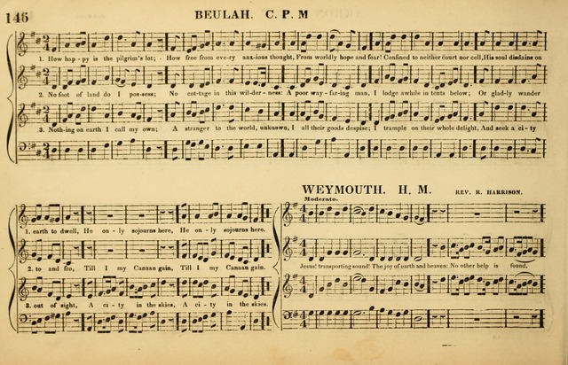 The American Vocalist: a selection of tunes, anthems, sentences, and hymns, old and new: designed for the church, the vestry, or the parlor; adapted to every variety of metre in common use. (Rev. ed.) page 146