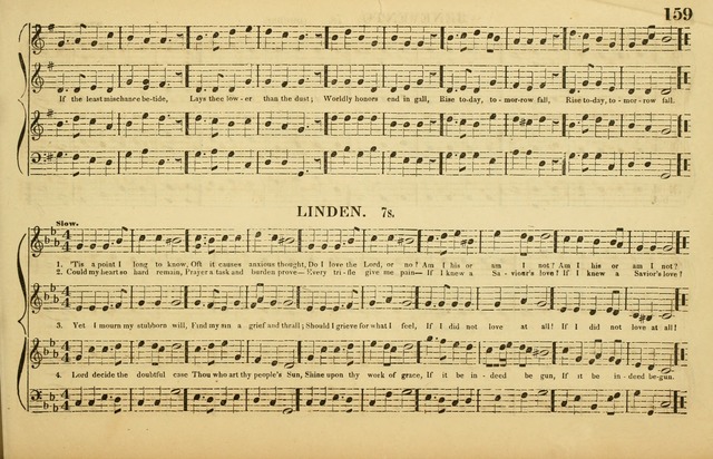 The American Vocalist: a selection of tunes, anthems, sentences, and hymns, old and new: designed for the church, the vestry, or the parlor; adapted to every variety of metre in common use. (Rev. ed.) page 159