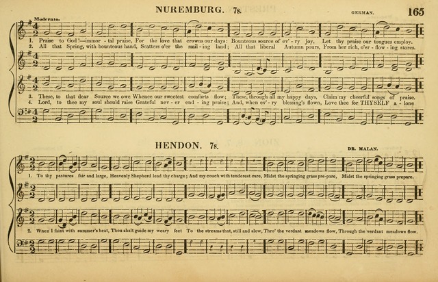 The American Vocalist: a selection of tunes, anthems, sentences, and hymns, old and new: designed for the church, the vestry, or the parlor; adapted to every variety of metre in common use. (Rev. ed.) page 165