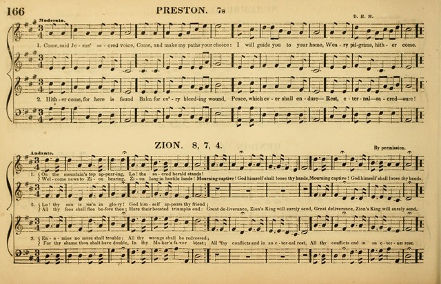 The American Vocalist: a selection of tunes, anthems, sentences, and hymns, old and new: designed for the church, the vestry, or the parlor; adapted to every variety of metre in common use. (Rev. ed.) page 166
