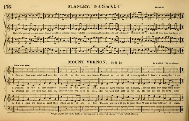 The American Vocalist: a selection of tunes, anthems, sentences, and hymns, old and new: designed for the church, the vestry, or the parlor; adapted to every variety of metre in common use. (Rev. ed.) page 176
