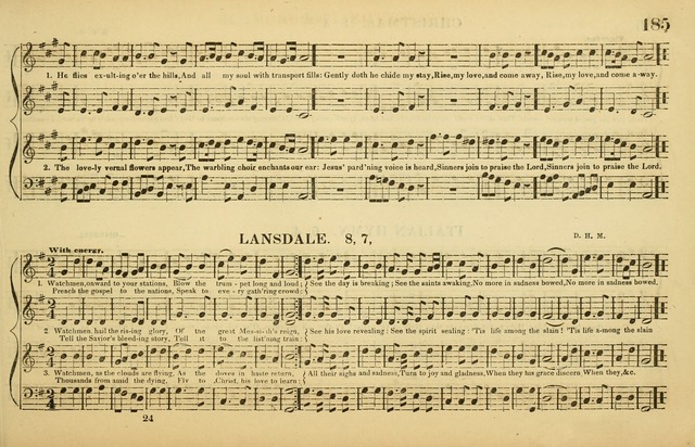 The American Vocalist: a selection of tunes, anthems, sentences, and hymns, old and new: designed for the church, the vestry, or the parlor; adapted to every variety of metre in common use. (Rev. ed.) page 185