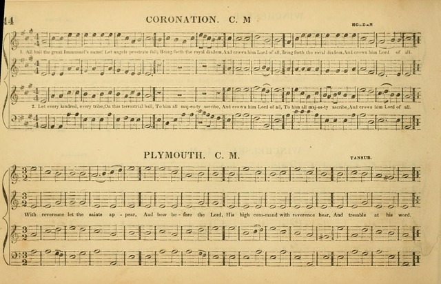 The American Vocalist: a selection of tunes, anthems, sentences, and hymns, old and new: designed for the church, the vestry, or the parlor; adapted to every variety of metre in common use. (Rev. ed.) page 44