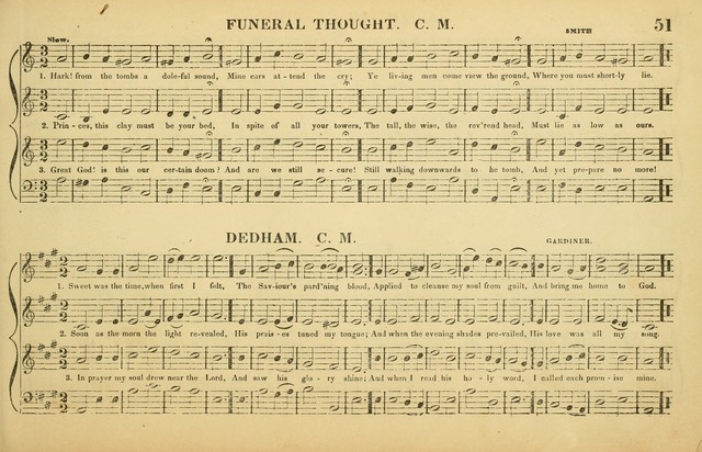 The American Vocalist: a selection of tunes, anthems, sentences, and hymns, old and new: designed for the church, the vestry, or the parlor; adapted to every variety of metre in common use. (Rev. ed.) page 51