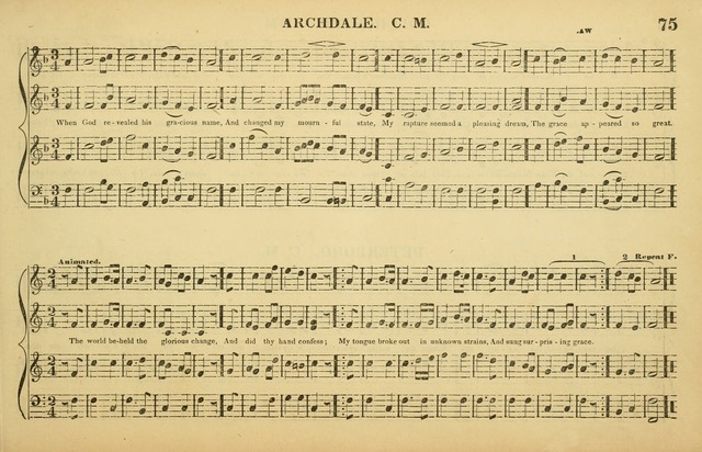 The American Vocalist: a selection of tunes, anthems, sentences, and hymns, old and new: designed for the church, the vestry, or the parlor; adapted to every variety of metre in common use. (Rev. ed.) page 75