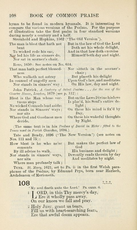 The Book of Common Praise: being the Hymn Book of the Church of England in Canada. Annotated edition page 108