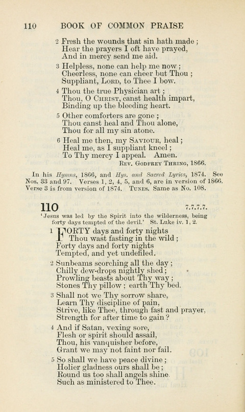 The Book of Common Praise: being the Hymn Book of the Church of England in Canada. Annotated edition page 110