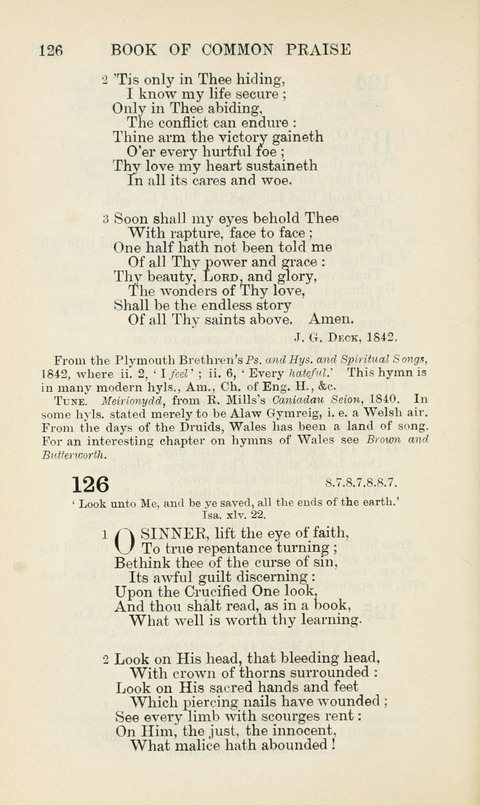The Book of Common Praise: being the Hymn Book of the Church of England in Canada. Annotated edition page 126