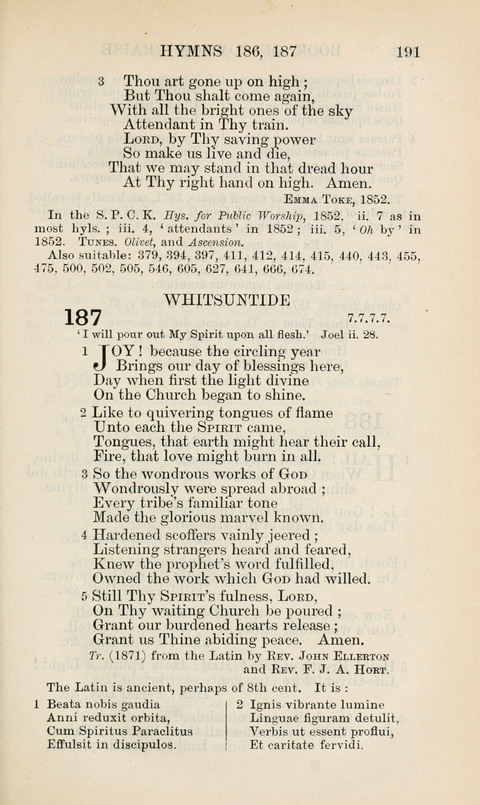 The Book of Common Praise: being the Hymn Book of the Church of England in Canada. Annotated edition page 191