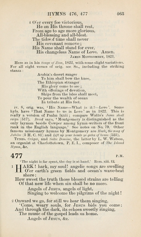 The Book of Common Praise: being the Hymn Book of the Church of England in Canada. Annotated edition page 463