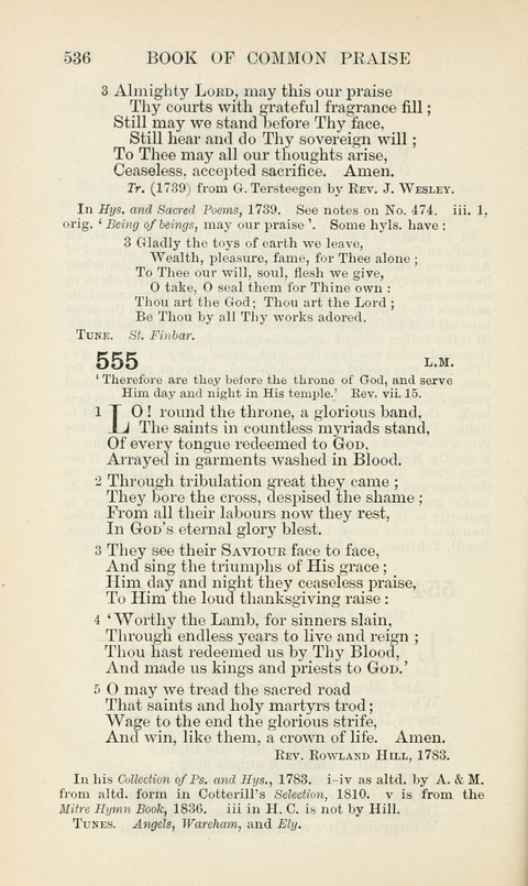 The Book of Common Praise: being the Hymn Book of the Church of England in Canada. Annotated edition page 536