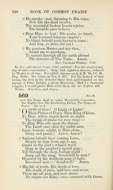 The Book of Common Praise: being the Hymn Book of the Church of England in Canada. Annotated edition page 548