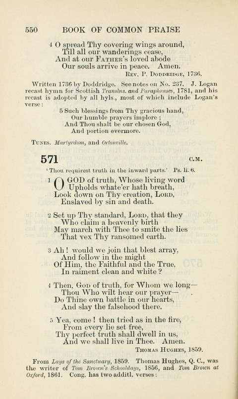 The Book of Common Praise: being the Hymn Book of the Church of England in Canada. Annotated edition page 550