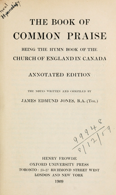 The Book of Common Praise: being the Hymn Book of the Church of England in Canada. Annotated edition page ix