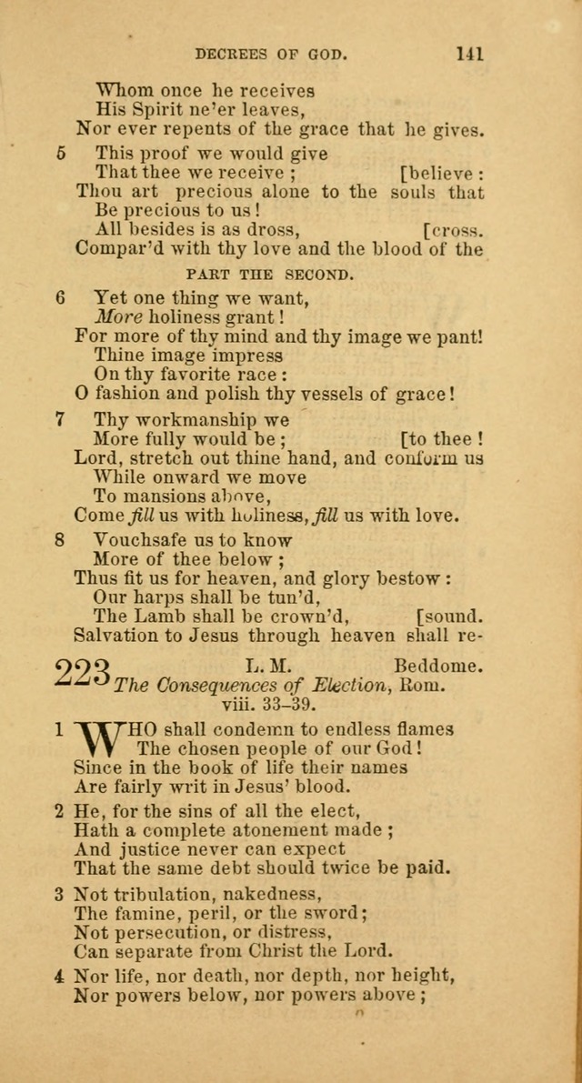 The Baptist Hymn Book: comprising a large and choice collection of psalms, hymns and spiritual songs, adapted to the faith and order of the Old School, or Primitive Baptists (2nd stereotype Ed.) page 141