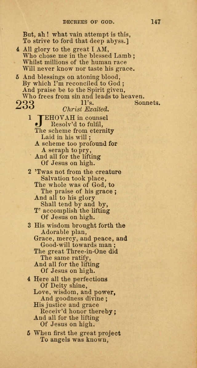 The Baptist Hymn Book: comprising a large and choice collection of psalms, hymns and spiritual songs, adapted to the faith and order of the Old School, or Primitive Baptists (2nd stereotype Ed.) page 147