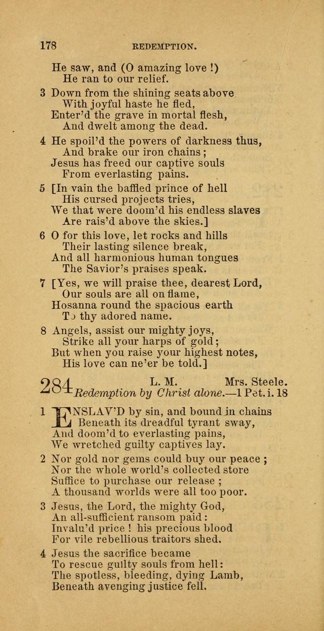 The Baptist Hymn Book: comprising a large and choice collection of psalms, hymns and spiritual songs, adapted to the faith and order of the Old School, or Primitive Baptists (2nd stereotype Ed.) page 178