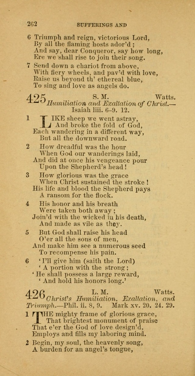The Baptist Hymn Book: comprising a large and choice collection of psalms, hymns and spiritual songs, adapted to the faith and order of the Old School, or Primitive Baptists (2nd stereotype Ed.) page 262