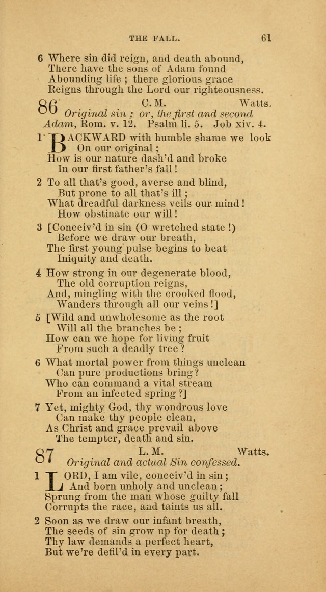 The Baptist Hymn Book: comprising a large and choice collection of psalms, hymns and spiritual songs, adapted to the faith and order of the Old School, or Primitive Baptists (2nd stereotype Ed.) page 61