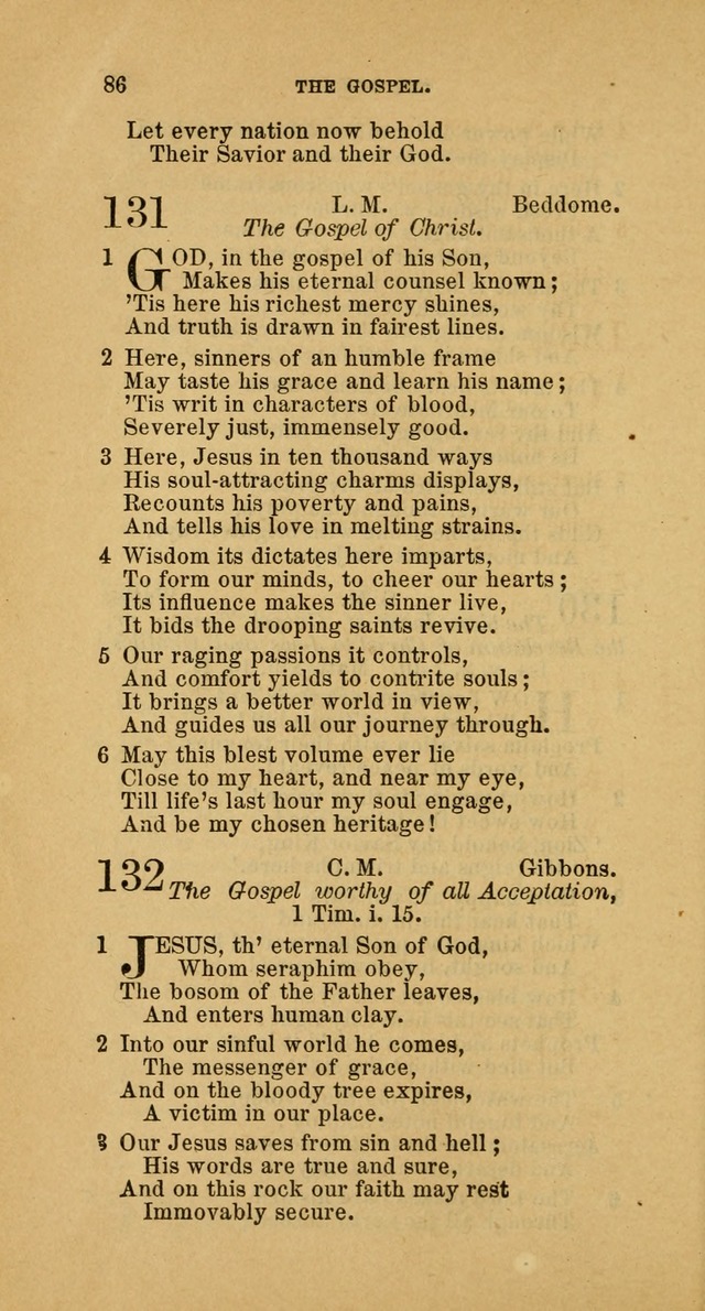 The Baptist Hymn Book: comprising a large and choice collection of psalms, hymns and spiritual songs, adapted to the faith and order of the Old School, or Primitive Baptists (2nd stereotype Ed.) page 86