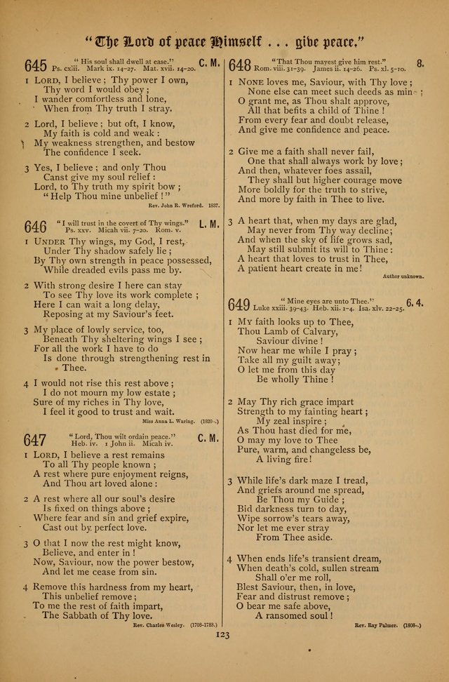 The Clifton Chapel Collection of "Psalms, Hymns, and Spiritual Songs": for public, social and family worship and private devotions at the Sanitarium, Clifton Springs, N. Y. page 123