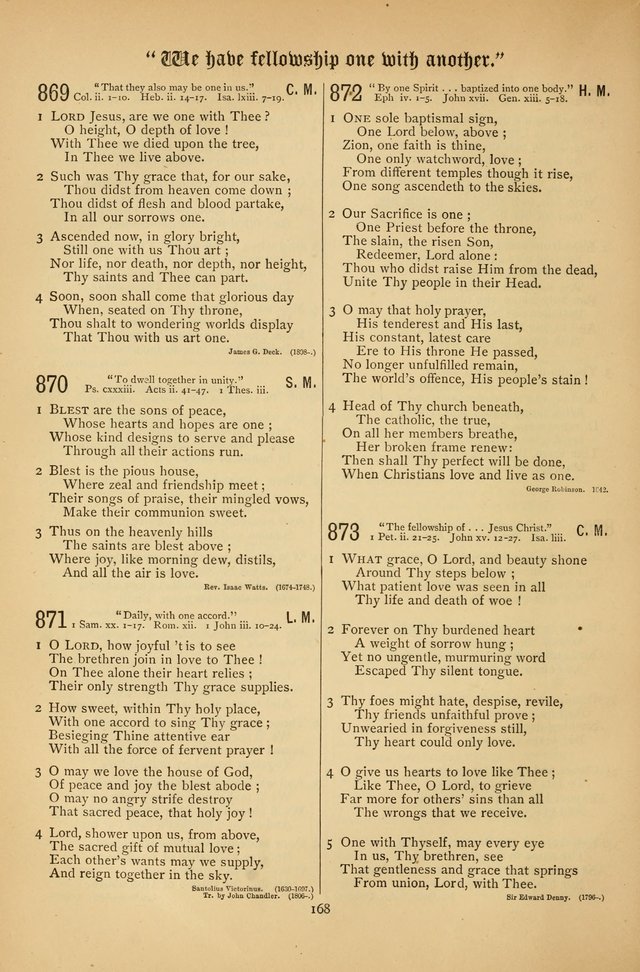 The Clifton Chapel Collection of "Psalms, Hymns, and Spiritual Songs": for public, social and family worship and private devotions at the Sanitarium, Clifton Springs, N. Y. page 168