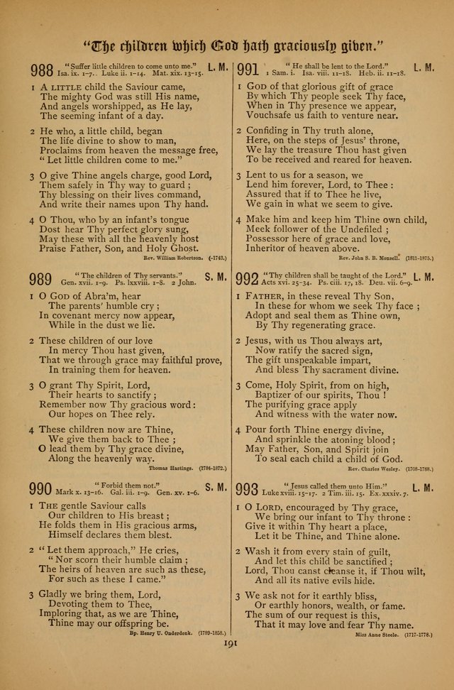 The Clifton Chapel Collection of "Psalms, Hymns, and Spiritual Songs": for public, social and family worship and private devotions at the Sanitarium, Clifton Springs, N. Y. page 191