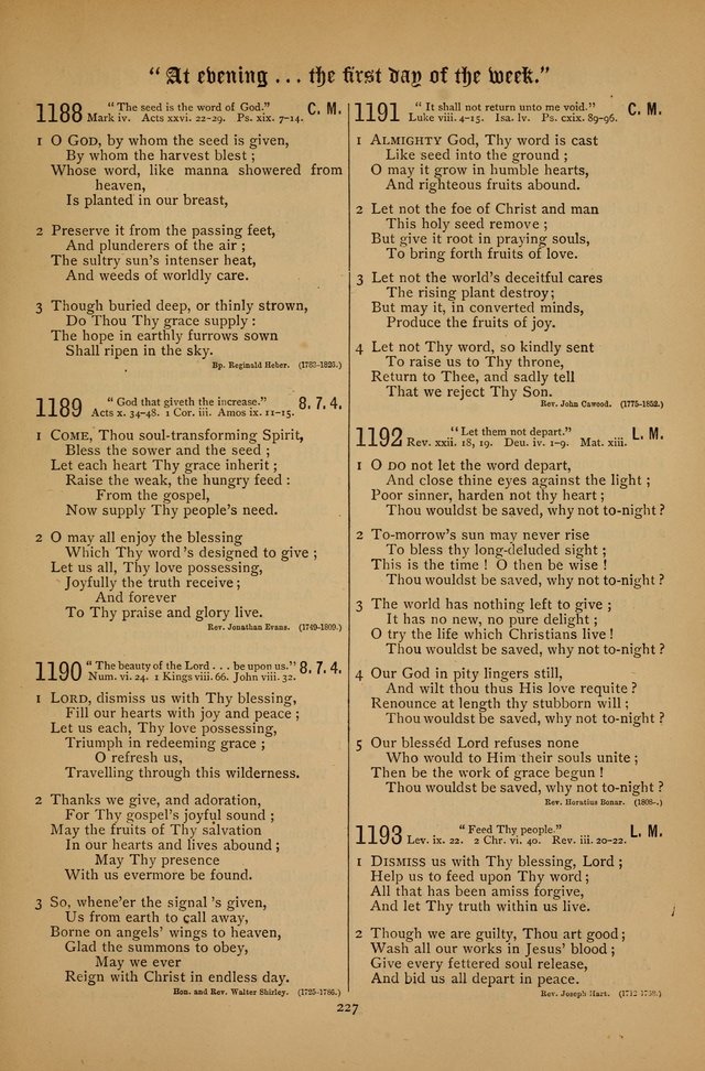 The Clifton Chapel Collection of "Psalms, Hymns, and Spiritual Songs": for public, social and family worship and private devotions at the Sanitarium, Clifton Springs, N. Y. page 227