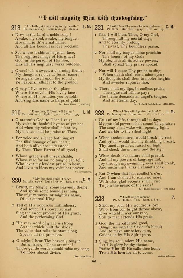 The Clifton Chapel Collection of "Psalms, Hymns, and Spiritual Songs": for public, social and family worship and private devotions at the Sanitarium, Clifton Springs, N. Y. page 40