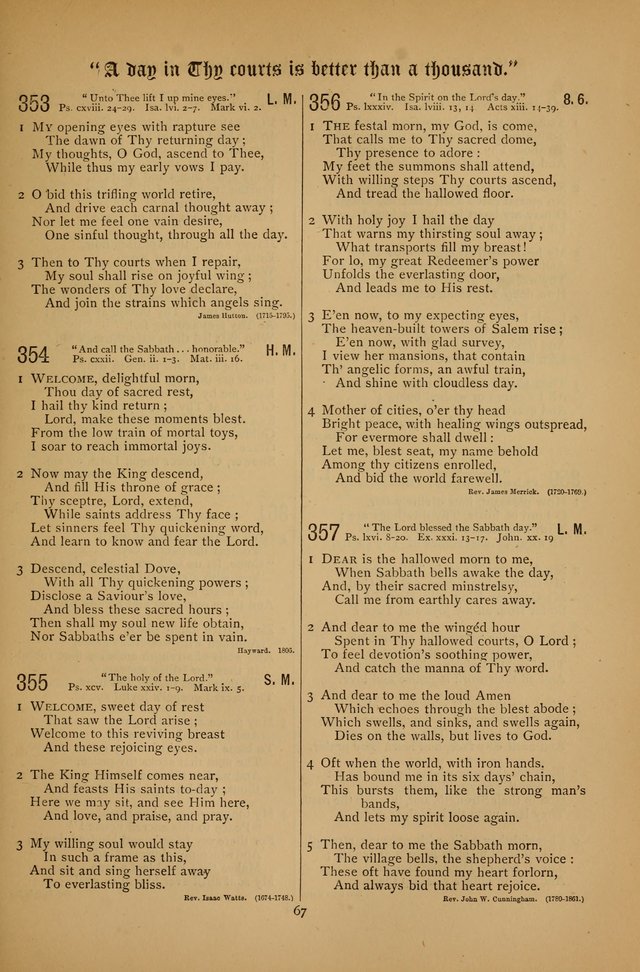 The Clifton Chapel Collection of "Psalms, Hymns, and Spiritual Songs": for public, social and family worship and private devotions at the Sanitarium, Clifton Springs, N. Y. page 67