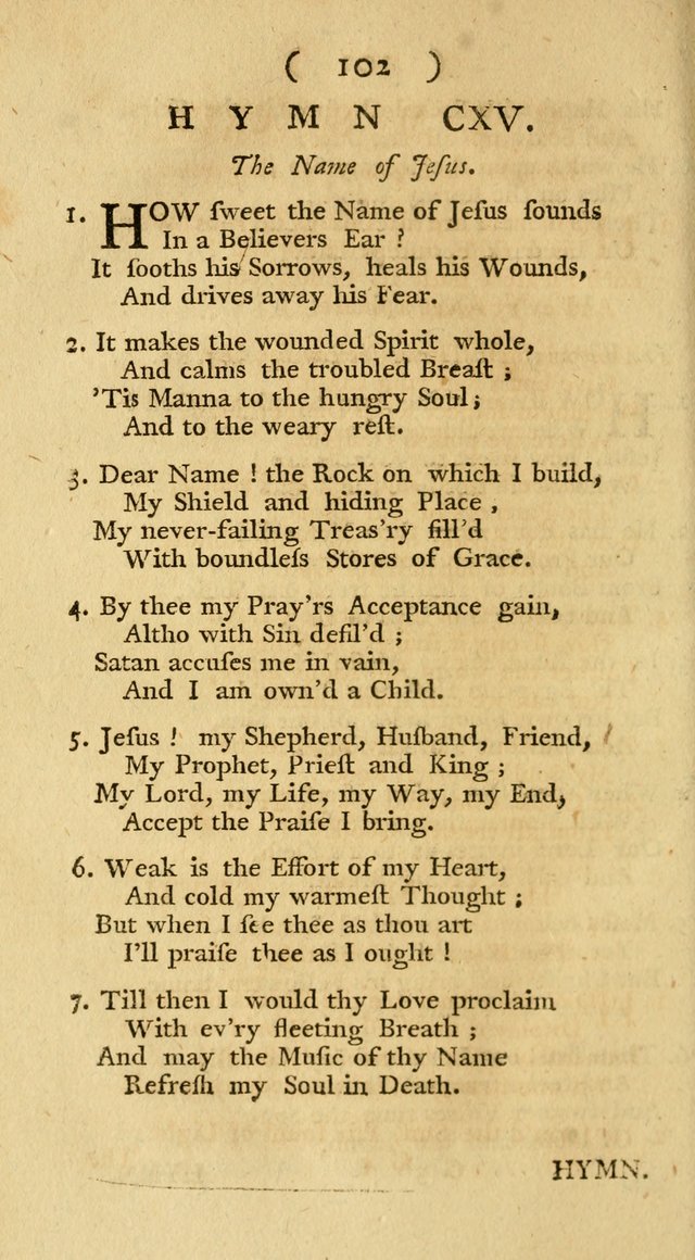 The Christians Duty, exhibited, in a series of Hymns: collected from various authors, designed for the worship of God, and for the edification of Christians (1st Ed.) page 102
