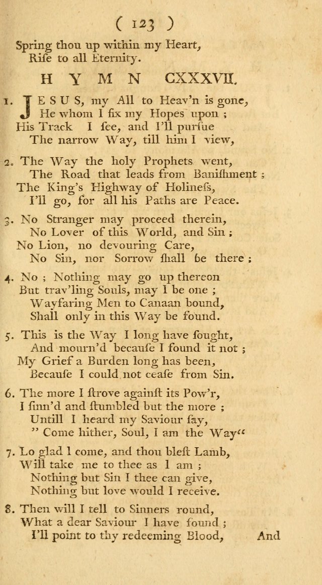 The Christians Duty, exhibited, in a series of Hymns: collected from various authors, designed for the worship of God, and for the edification of Christians (1st Ed.) page 123