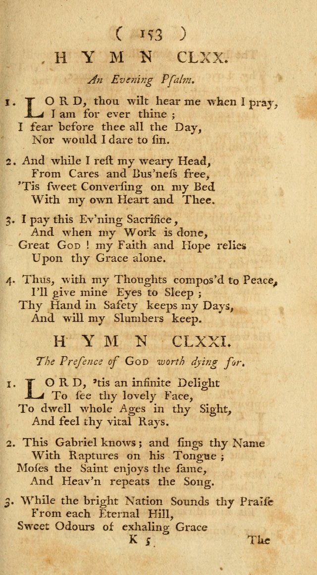The Christians Duty, exhibited, in a series of Hymns: collected from various authors, designed for the worship of God, and for the edification of Christians (1st Ed.) page 153