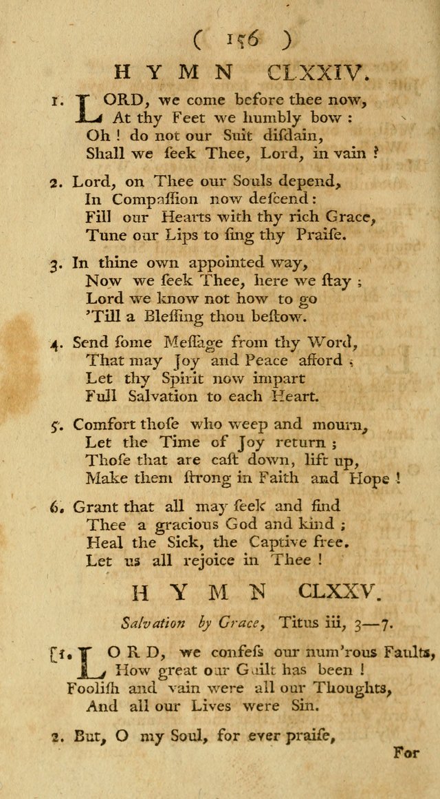The Christians Duty, exhibited, in a series of Hymns: collected from various authors, designed for the worship of God, and for the edification of Christians (1st Ed.) page 156
